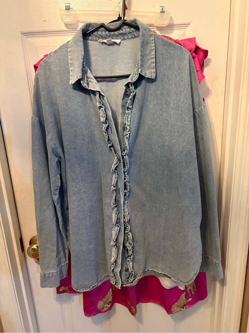 Mazik Light Blue Ruffle-Trim Denim Button-Down Shirt